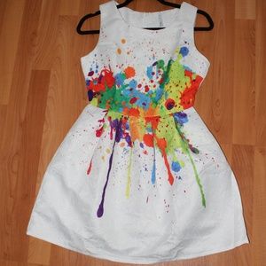 Fashion White A-line Dress With Multicolor Print S